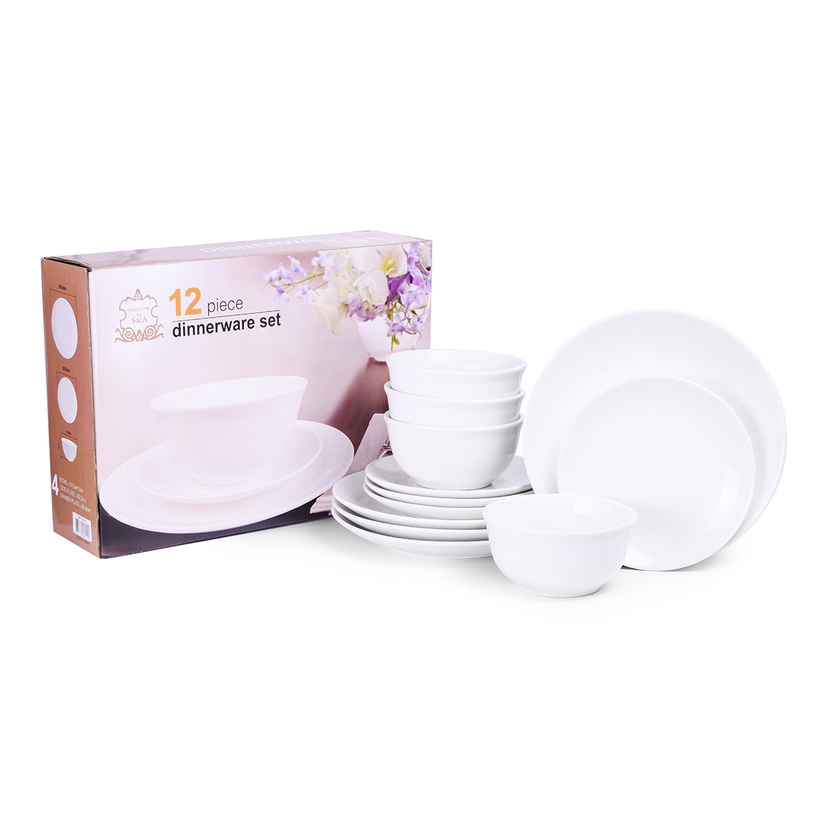 Super White Porcelain 12Pcs Set Coupe Shape - Image 2
