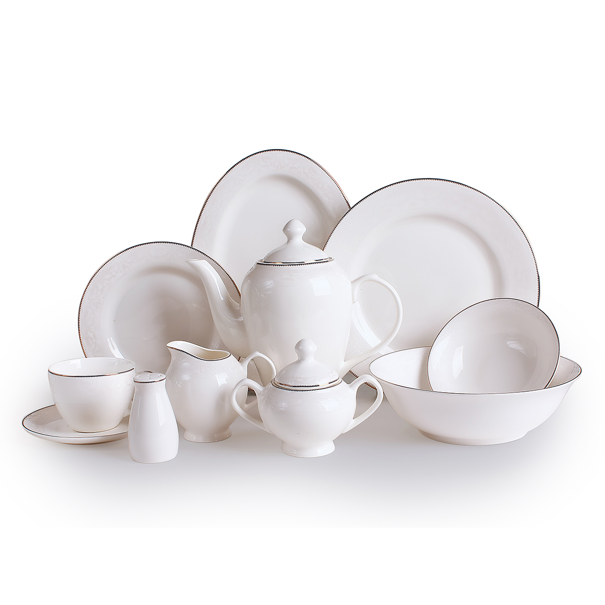 Shallow Bone Sahara China Dinner Set, 47 Pieces, White