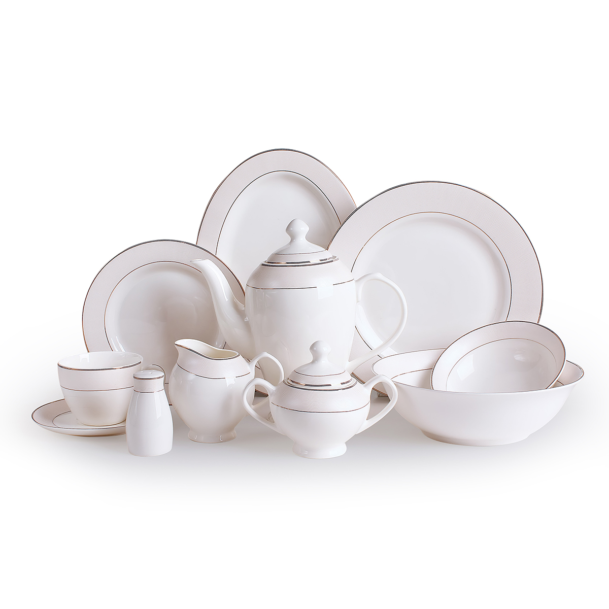 Shallow Bone China Viceroy Dinner Set, 47 Pieces, White