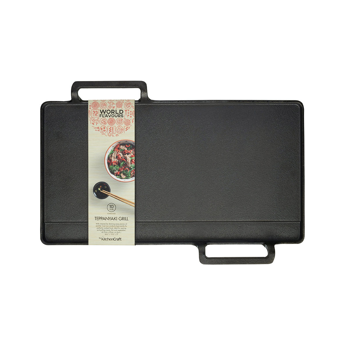 KitchenCraft World of Flavours Oriental Cast Iron Teppanyaki Grill, 42x29x4.5cm, Sleeved
