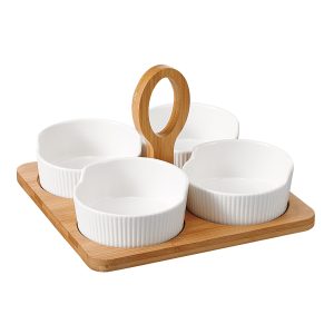 Shallow4Pcs Boat Dish Set W/Bamboo Base YM61012C