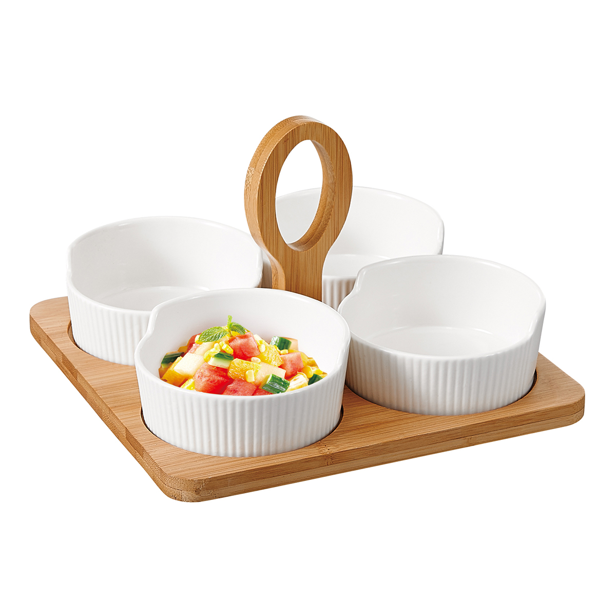 Shallow4Pcs Boat Dish Set W/Bamboo Base YM61012C - Image 2