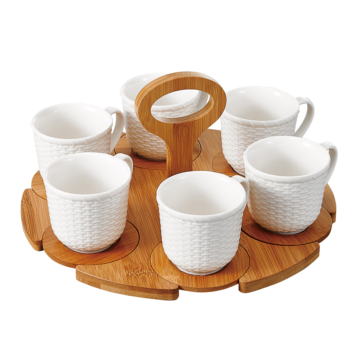 Shallow Tea Set W/6cups+6Bamboo Saucer & Stand180ml - Image 6