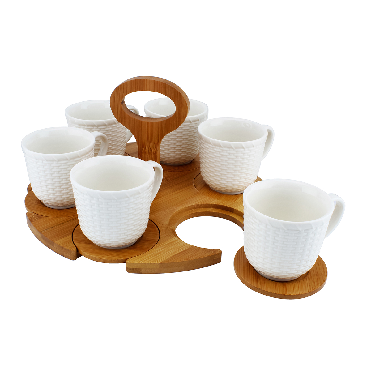 Shallow Tea Set W/6cups+6Bamboo Saucer & Stand180ml - Image 5