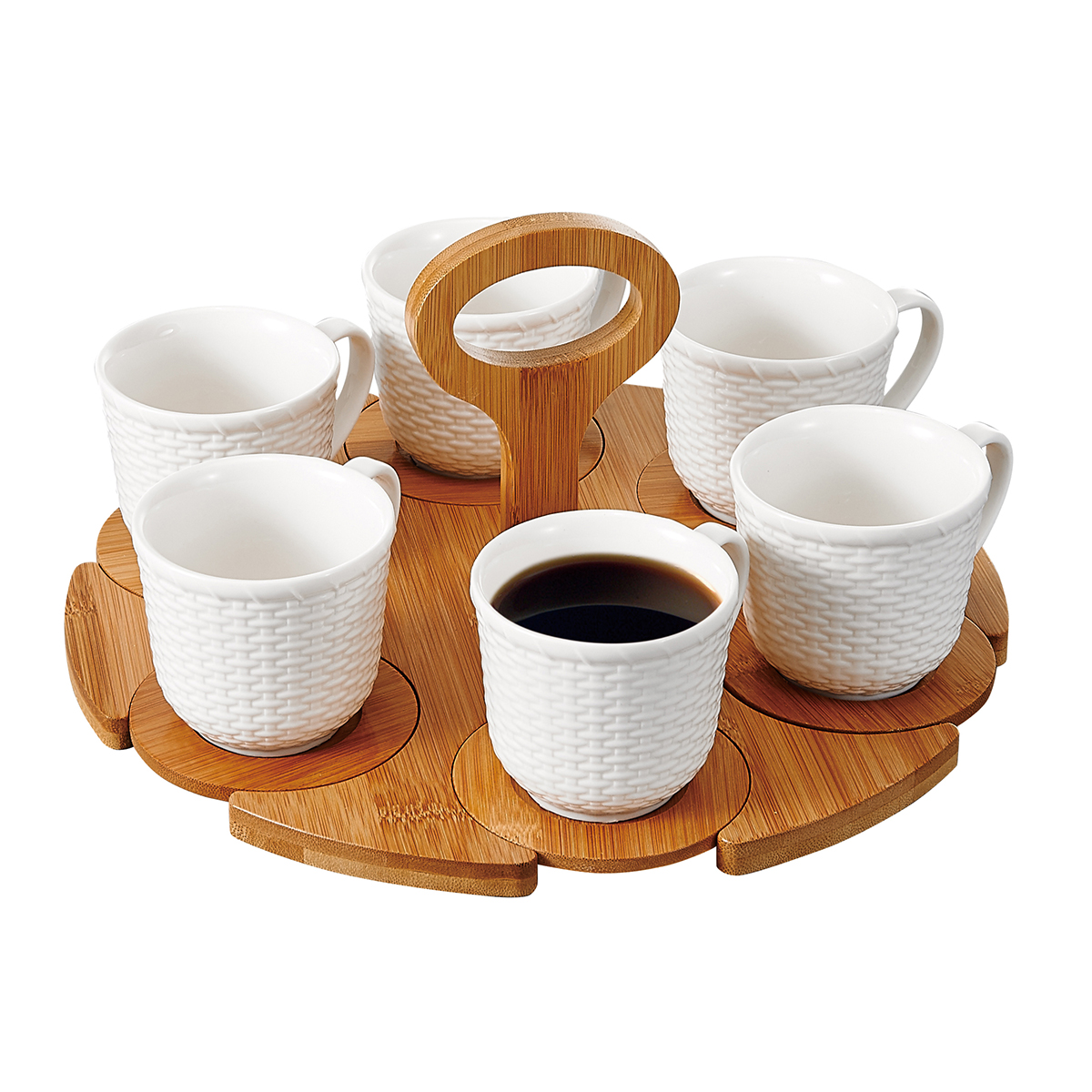 Shallow Tea Set W/6cups+6Bamboo Saucer & Stand180ml - Image 4