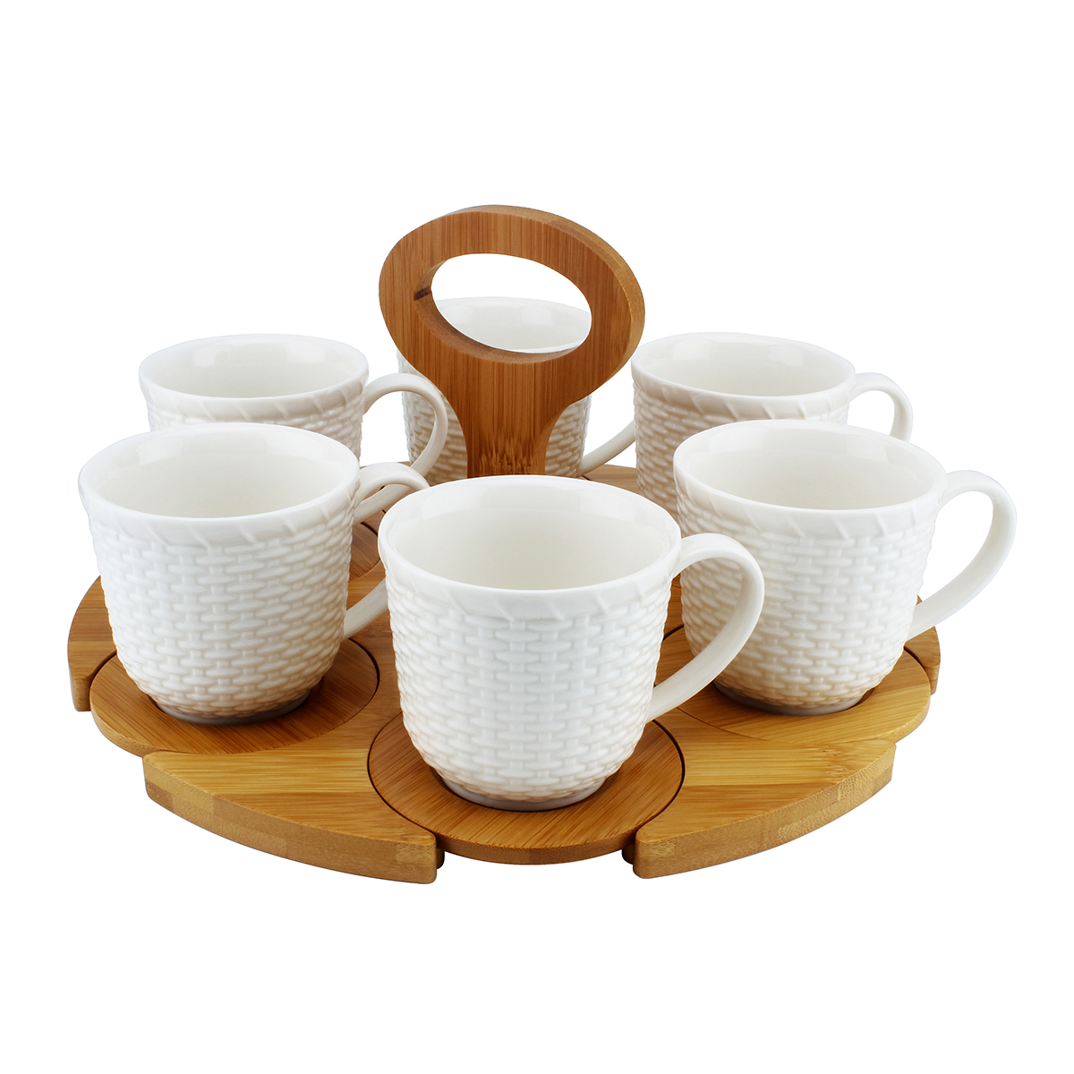 Shallow Tea Set W/6cups+6Bamboo Saucer & Stand180ml