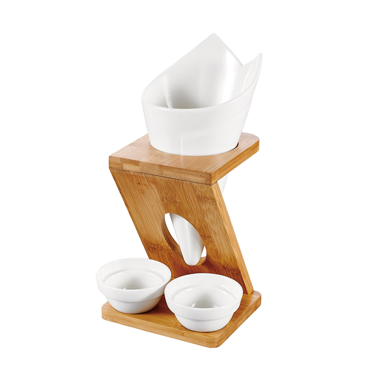 Shallow Fries Holder W/2Sauce Dips +Bambo Holder-25