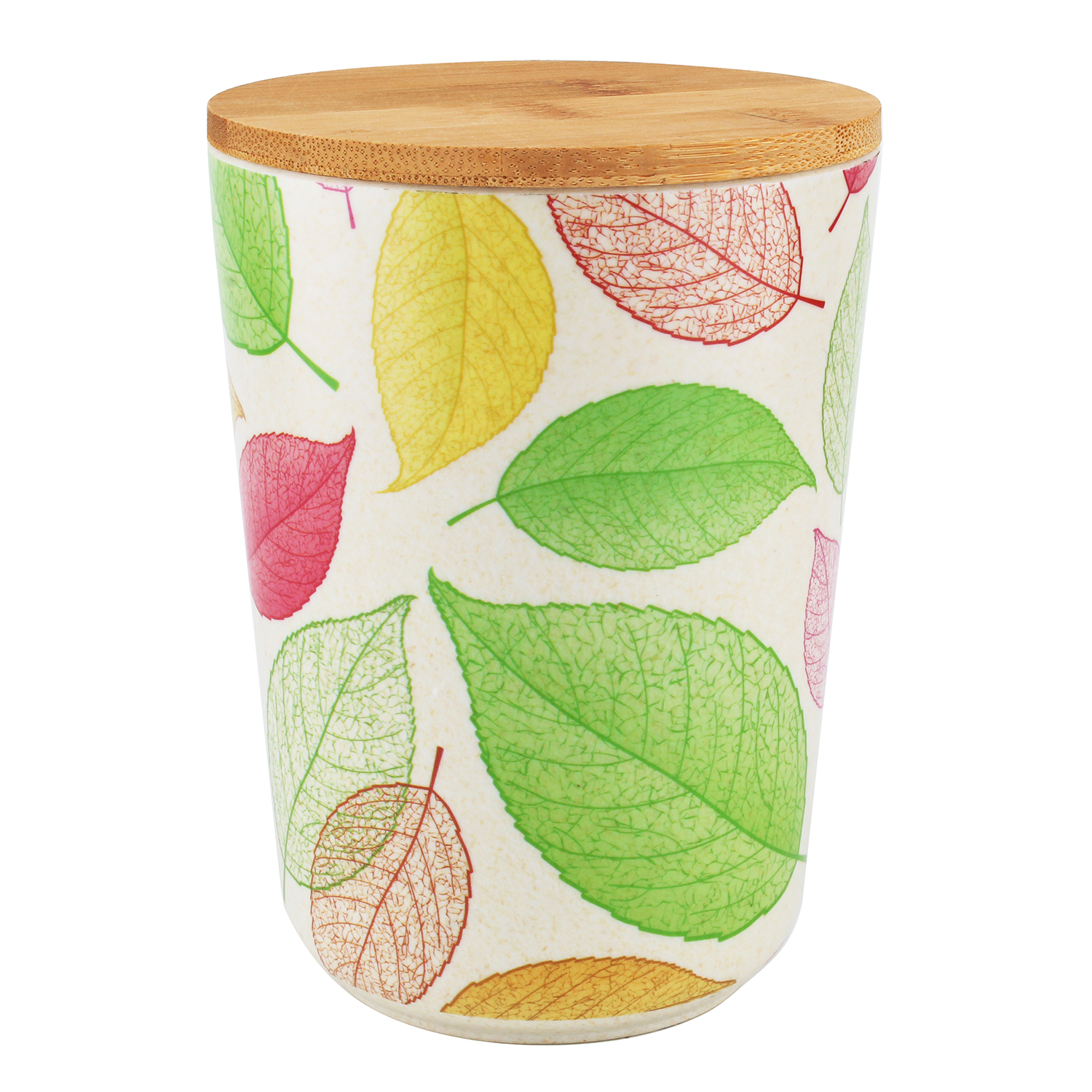 Bd Bamboo Fibre Canister with Leaves Design (11 x 15cm)