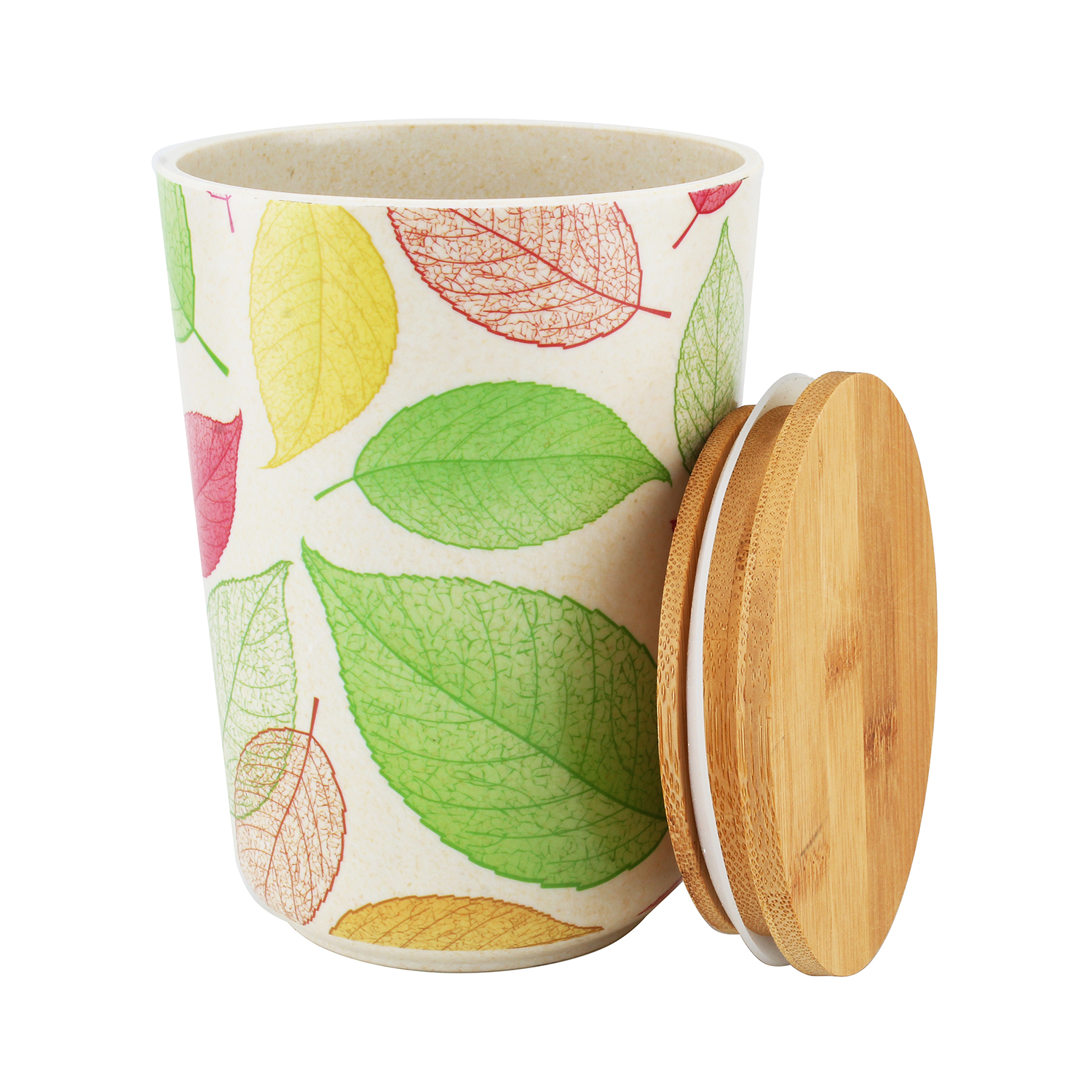 Bd Bamboo Fibre Canister with Leaves Design (11 x 15cm) - Image 2