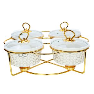Shallow 7 inch Round Casseroles with Candle Stand without Handle-P22, 4 Pieces