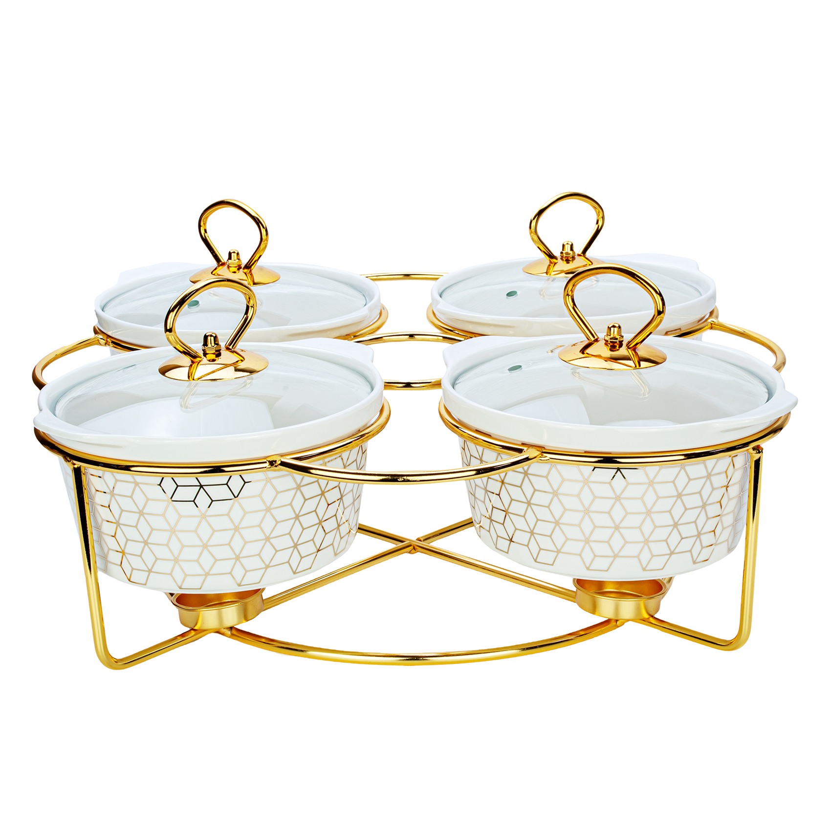 Shallow 7 inch Round Casseroles with Candle Stand without Handle-P22, 4 Pieces