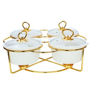Shallow 7 inch Round Casseroles with Candle Stand without Handle-White, 4 Pieces