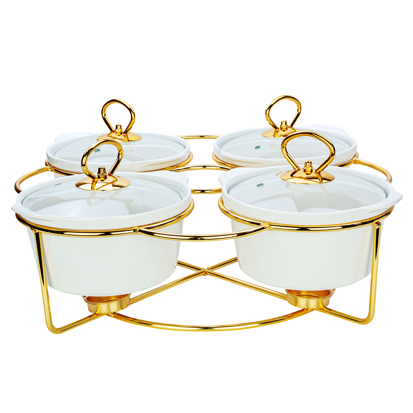 Shallow 7 inch Round Casseroles with Candle Stand without Handle-White, 4 Pieces