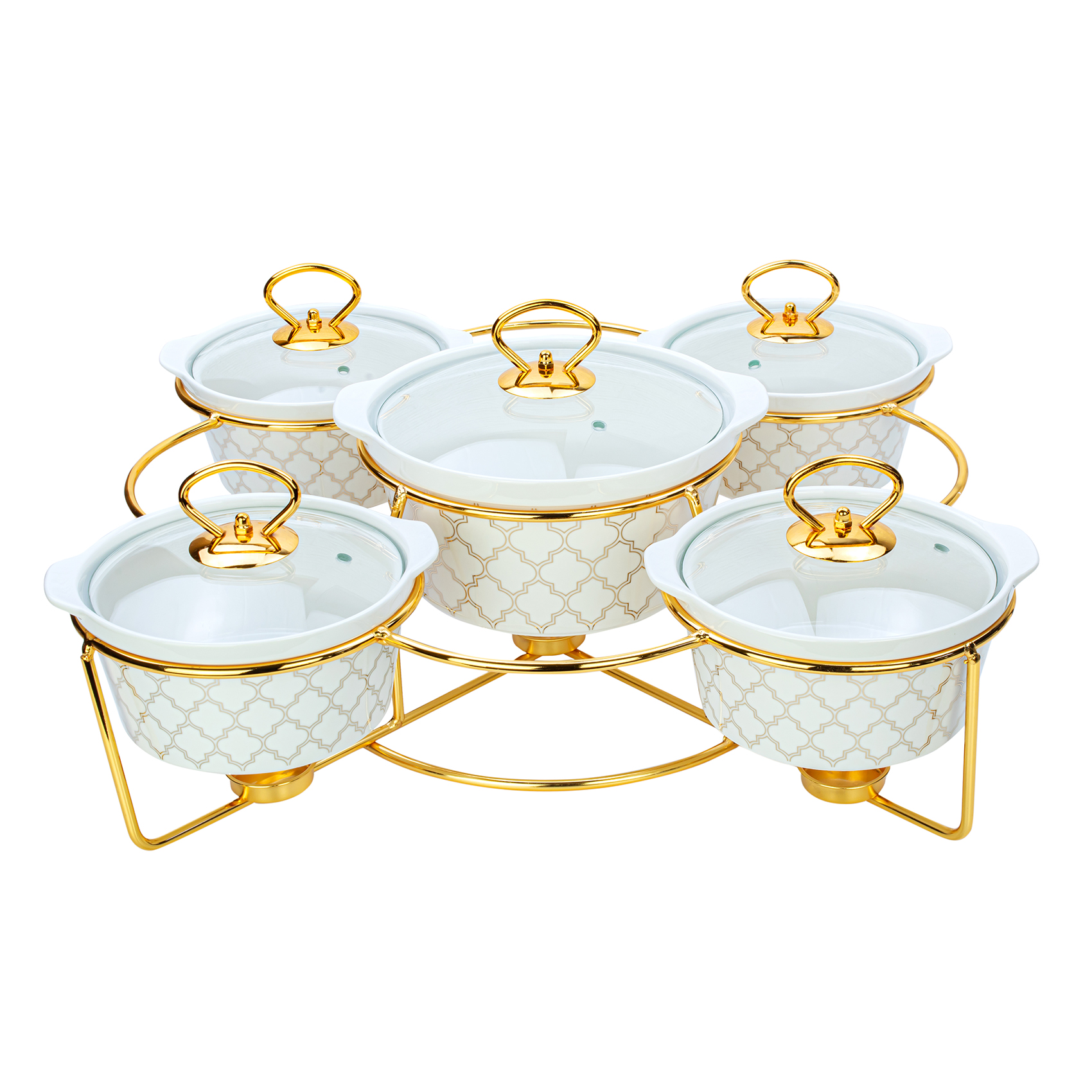 Shallow Round Casseroles with Candle Stand, 5 Pieces