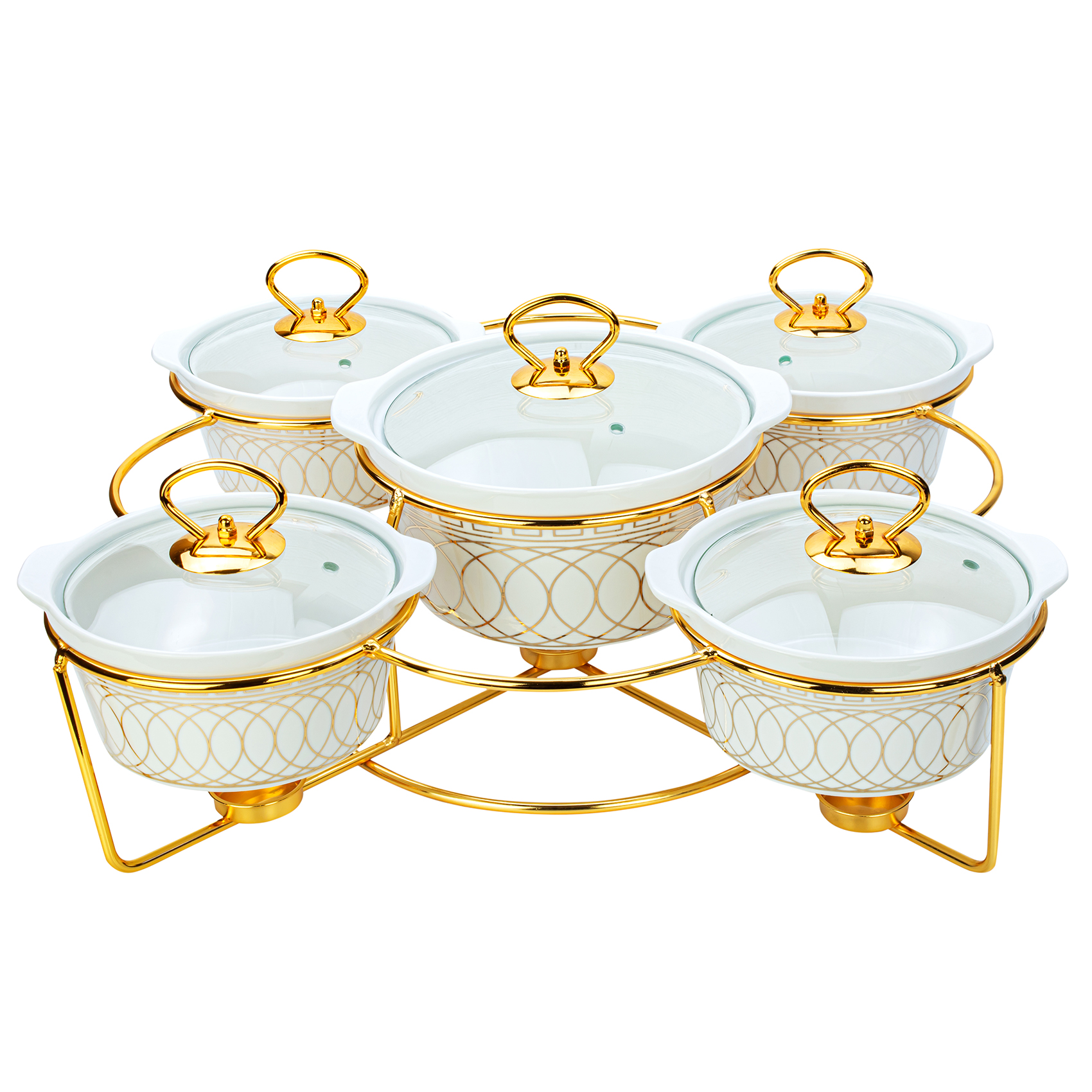 Shallow Round Casseroles with Candle Stand-G78, 5 Pieces