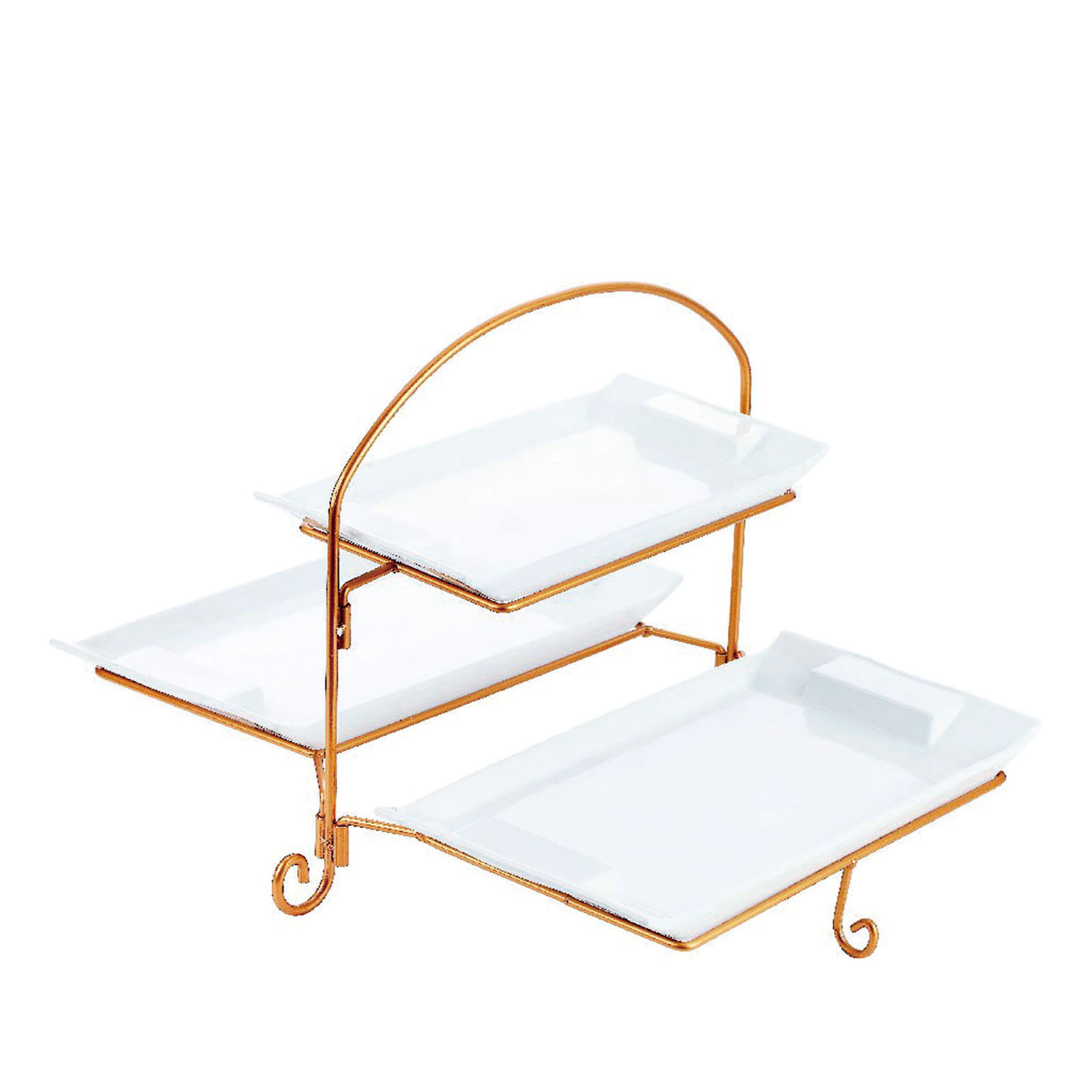 Shallow 2 Tier Rectangle Plate with Gold Stand (12/14 inch)
