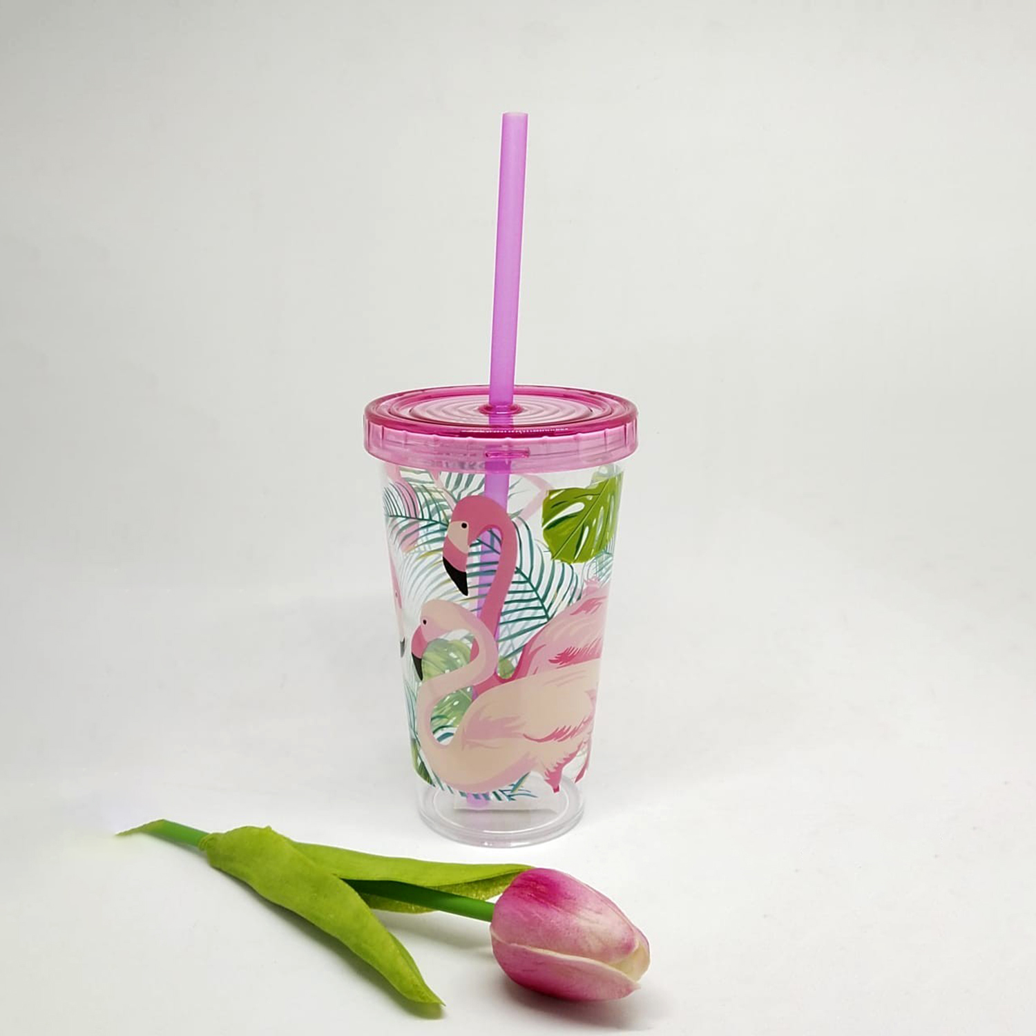 Herevin 660ml Decorate Tumbler with Straw-Flamingo - Image 2