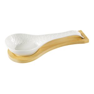 Shallow Spoon Rest with Bamboo Stand (23 x 10 x 5cm)