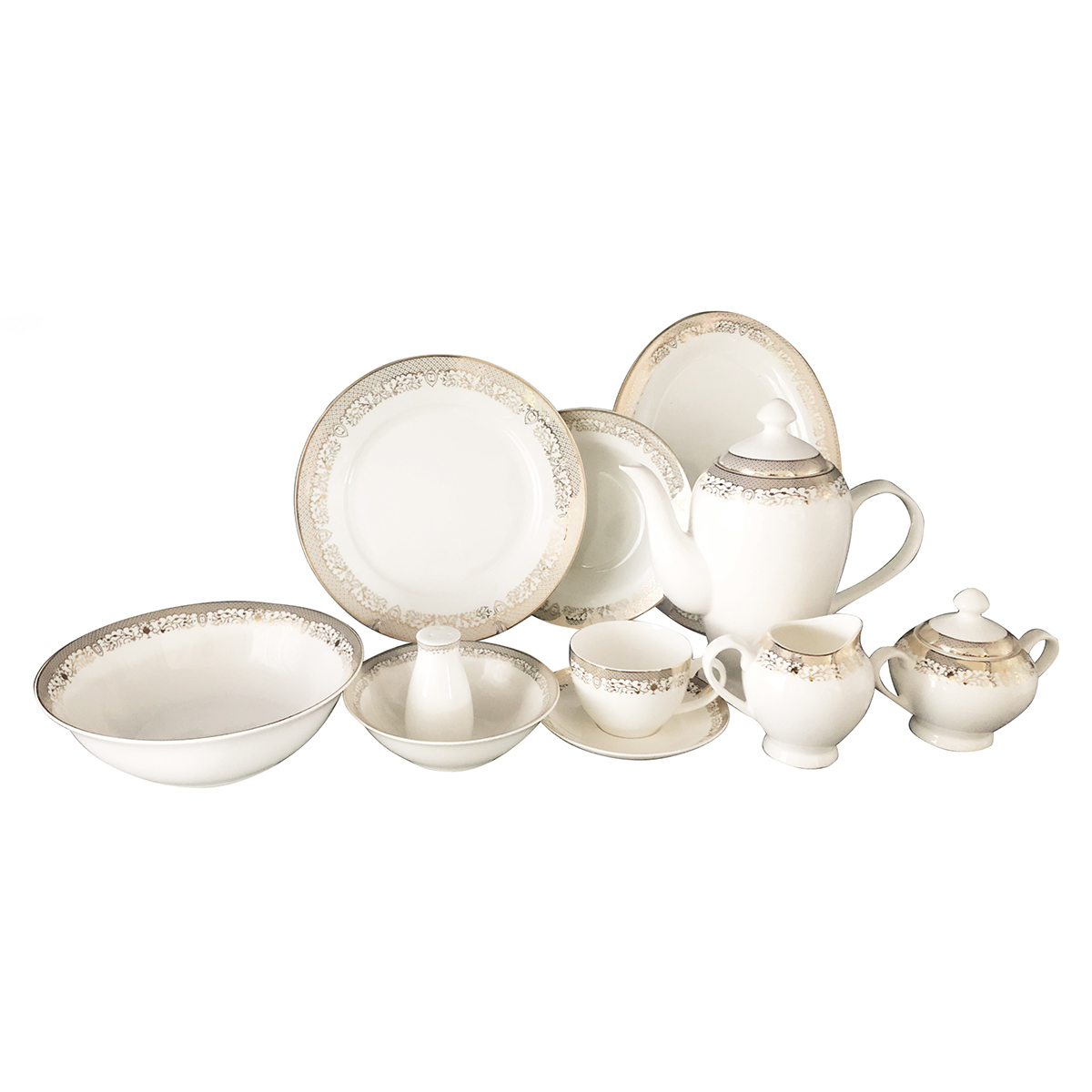 Shallow New Bone China Dinner Set, 47 Pieces (Jade)