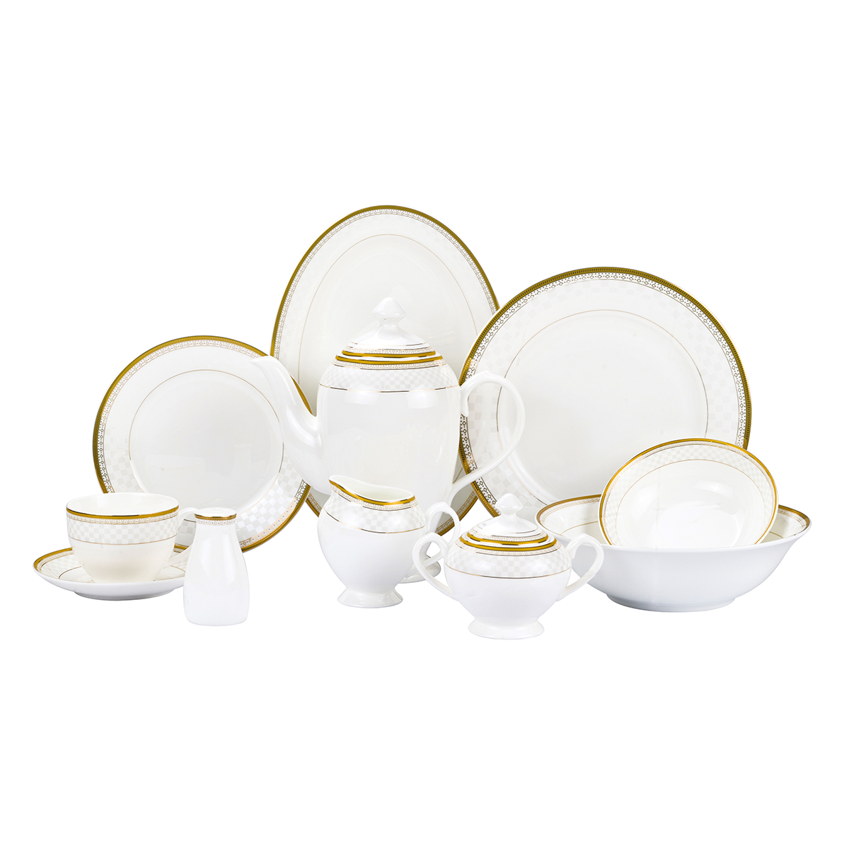 Shallow Polka New Bone China Dinner Set, 47 Pieces