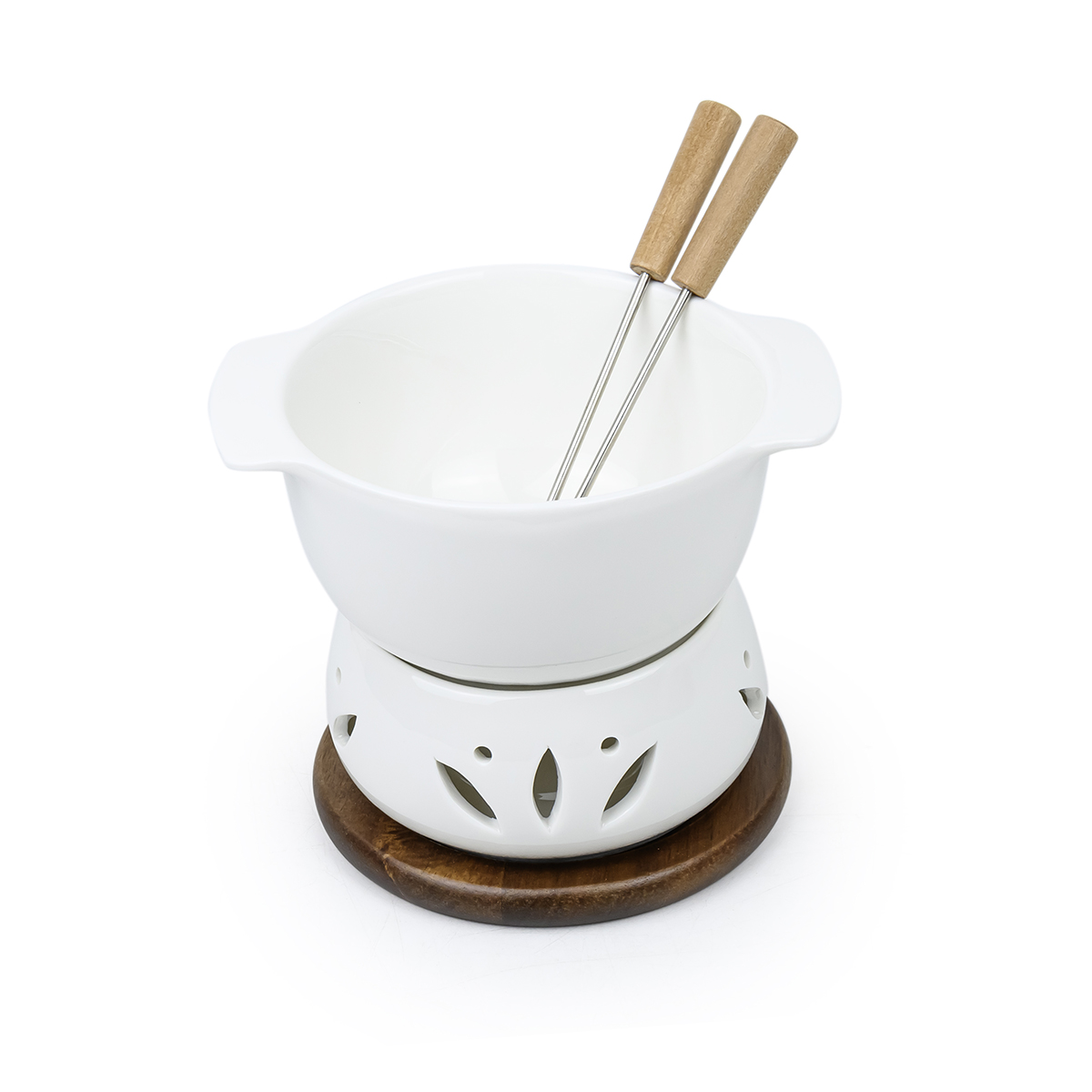 Shallow Acacia+Porc. Single 4Pcs Fondue Set 16Cm - Image 3
