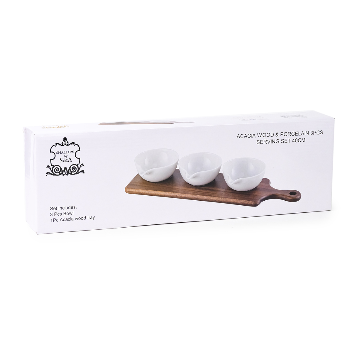 Shallow Acacia+Porc. 3Pcs Serving Set 40Cm - Image 3