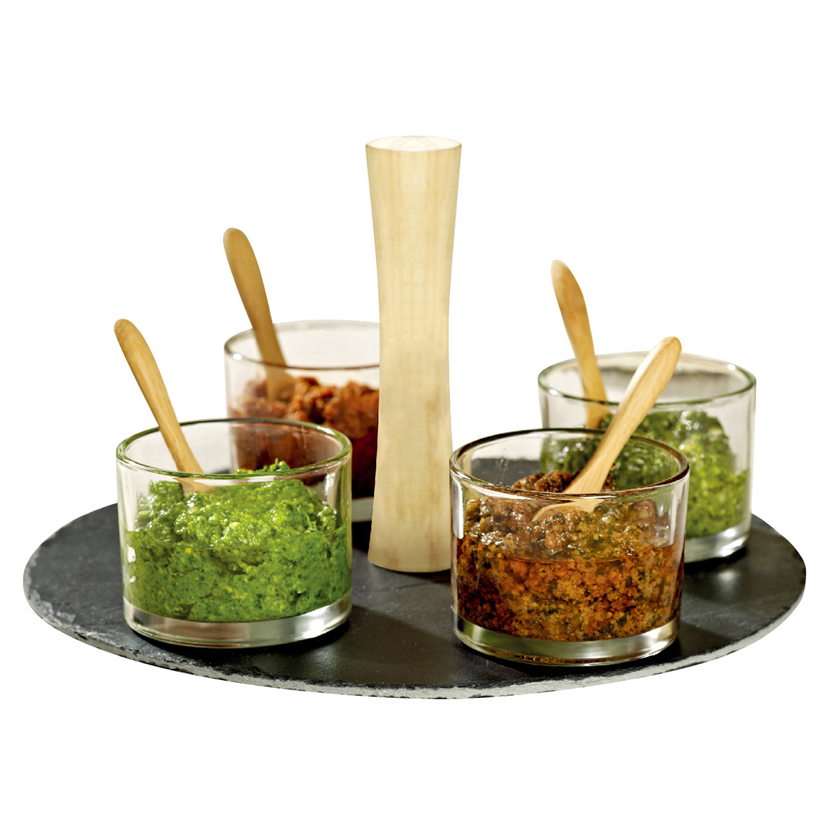 Cuisine Art Round Slate Serving Set W/ 4 Glass Bowls - Image 2