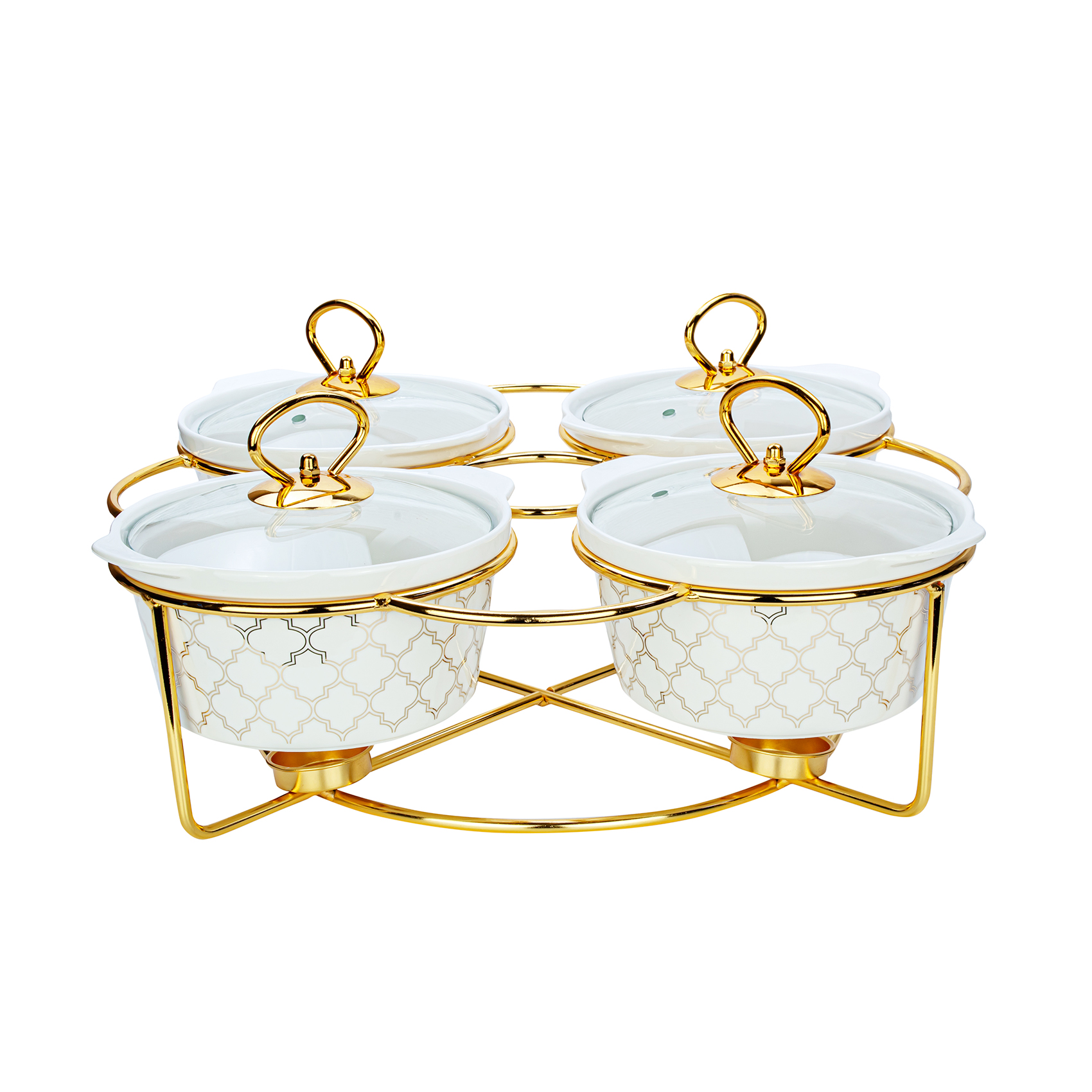 Shallow 4Pcs 7" Round Casseroles With Candle Stand Without Handle