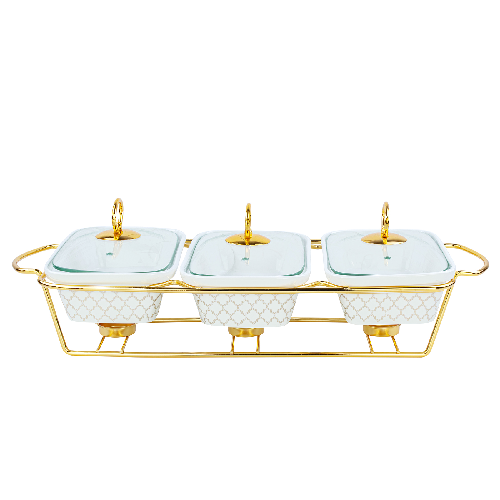 Shallow 3Pcs 9" Rect. Casseroles With Candle Stand