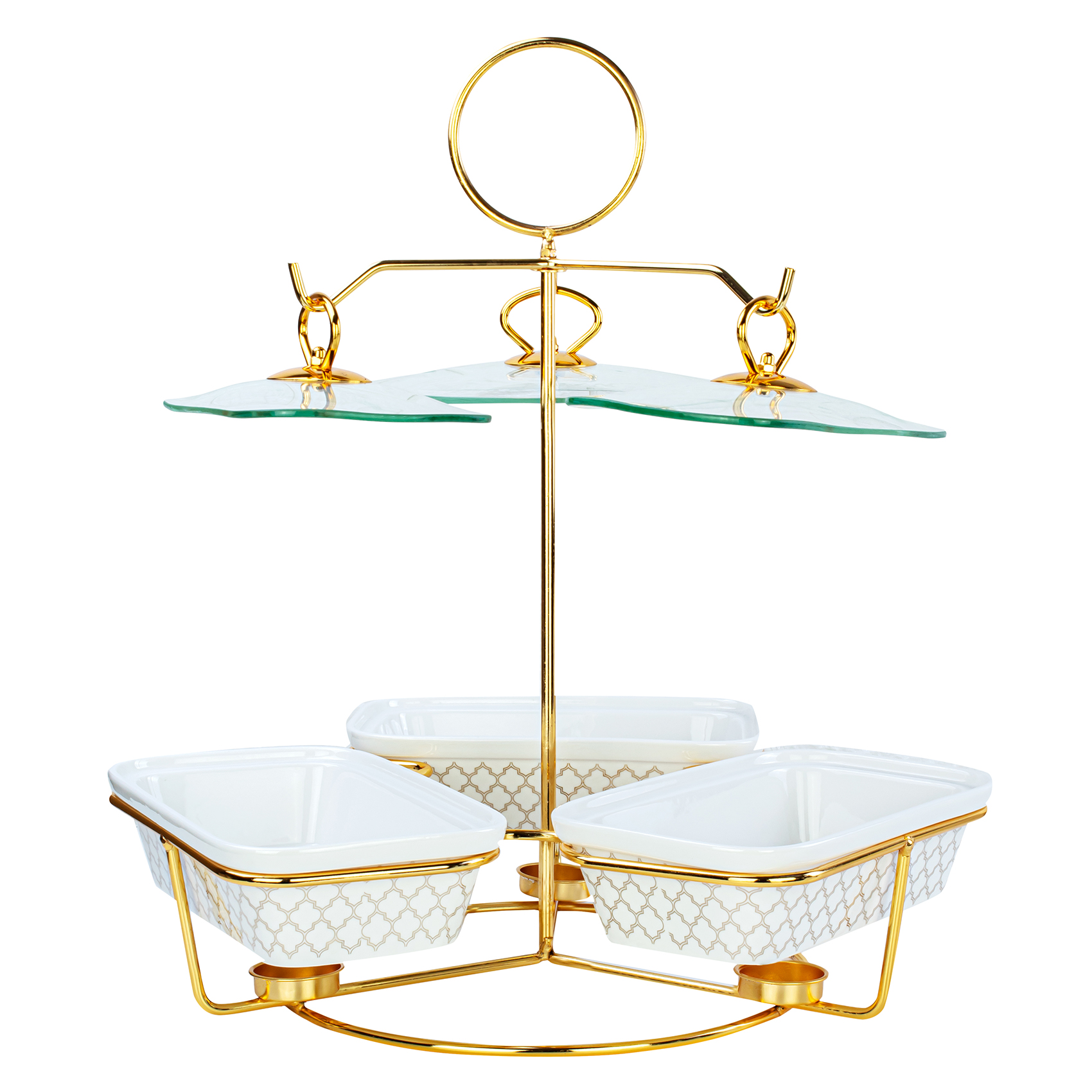 Shallow 3Pcs 9" Rect. Casseroles With Candle Stand-G23