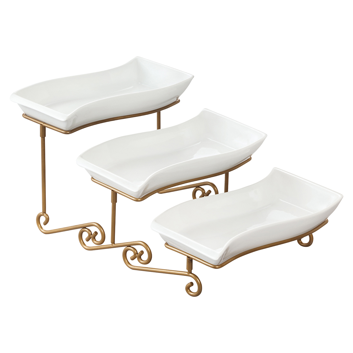 Shallow 12" 3 Tier Serving Plate With Gold Stand