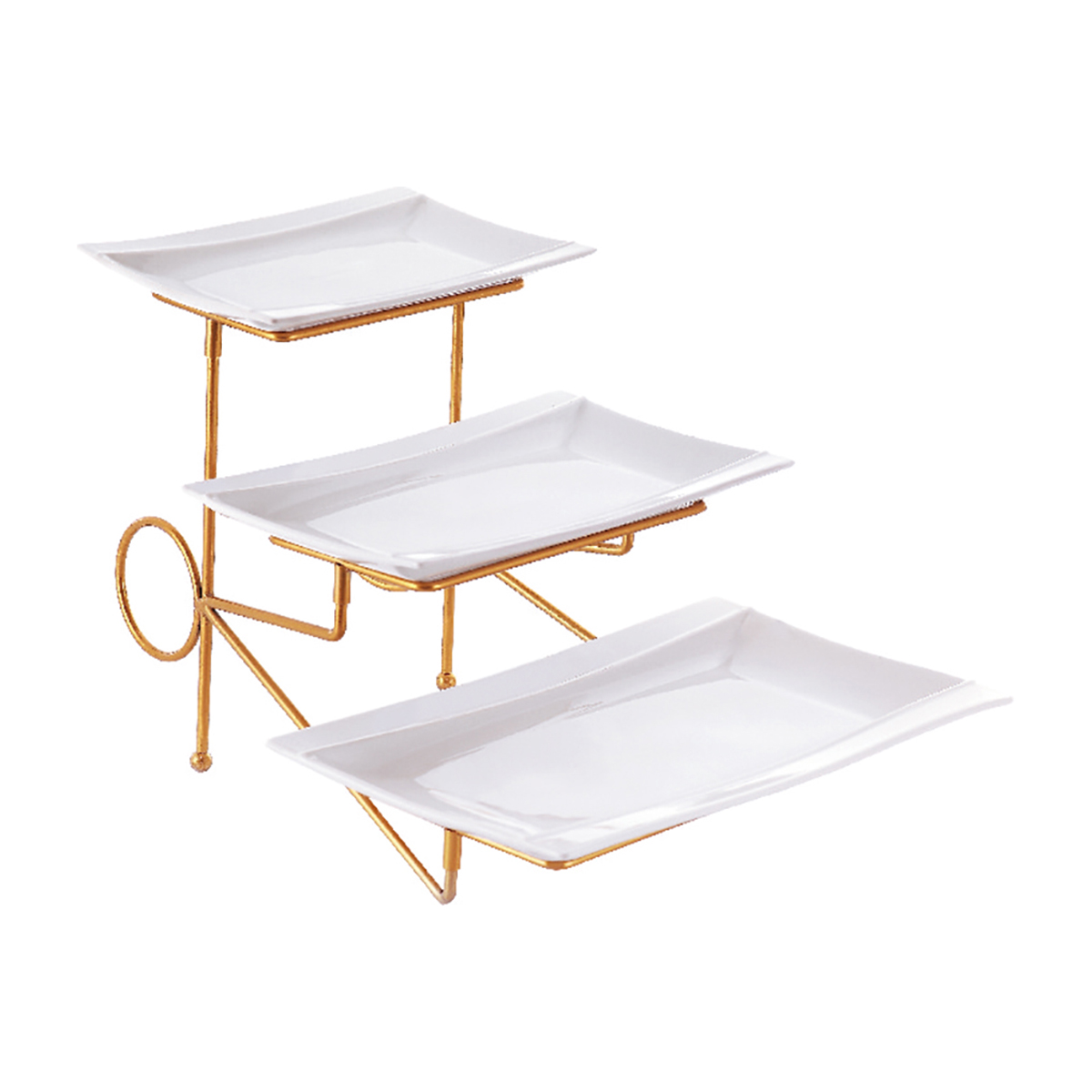 Shallow 3 Tier Plate With Gold Stand