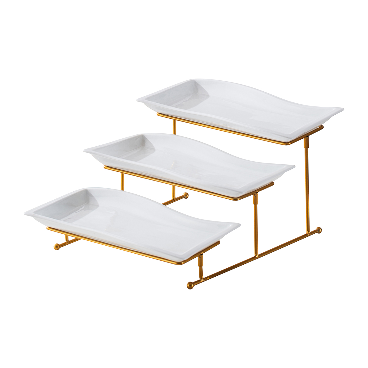 Shallow 3 Tier Rect. Plate With Gold Stand-2018