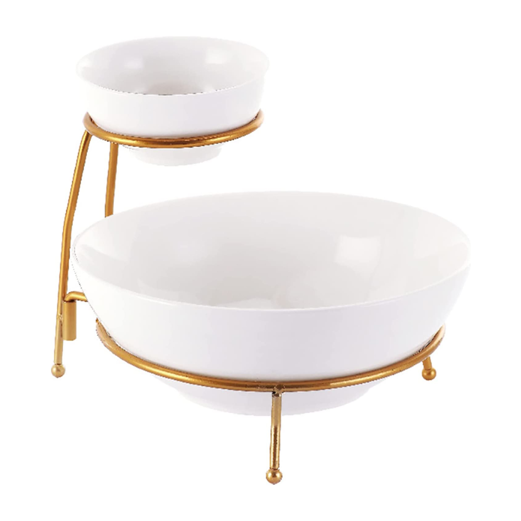 Shallow Chip & Dip Bowl Set With Gold Stand