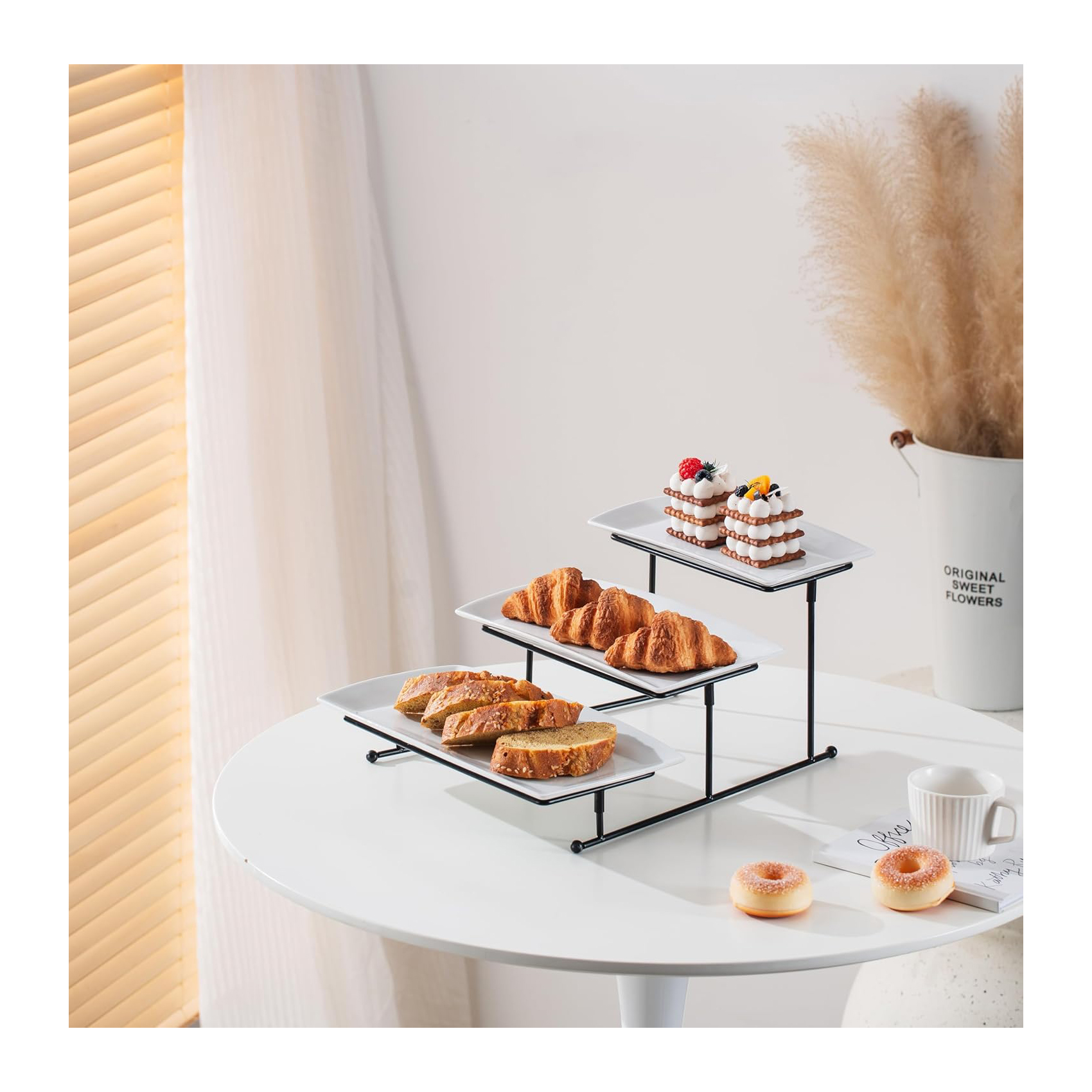 Shallow 3 Tier Rect. Plate With Black Stand-2063 - Image 2