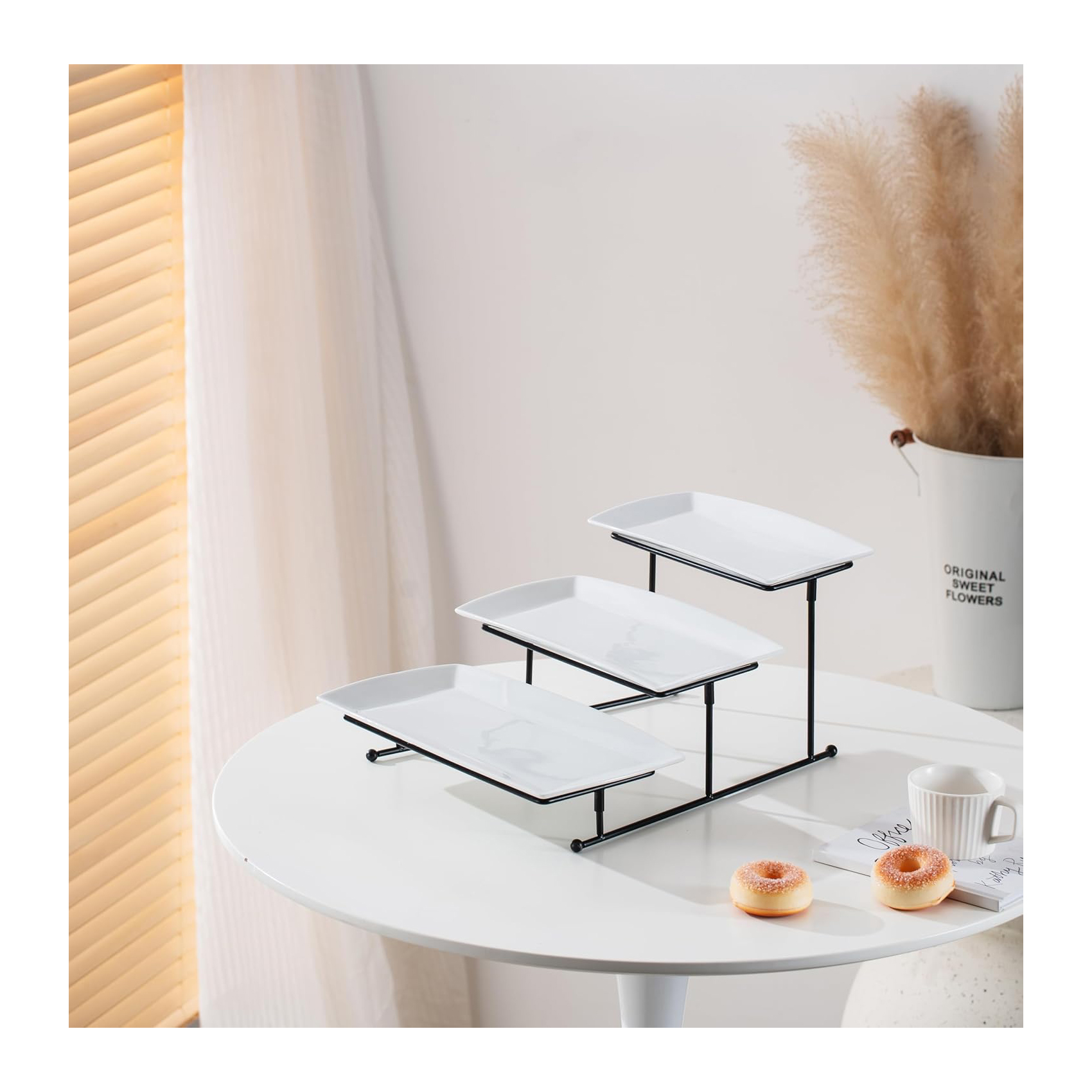 Shallow 3 Tier Rect. Plate With Black Stand-2063 - Image 3