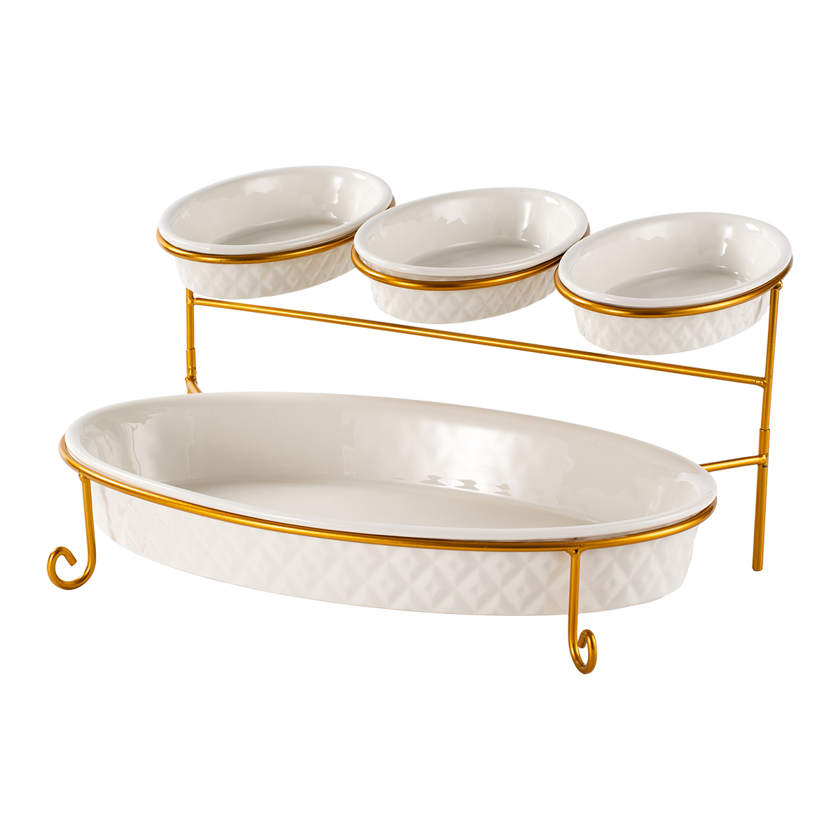 Shallow 2 Tier Oval Serving Set With Gold Stand