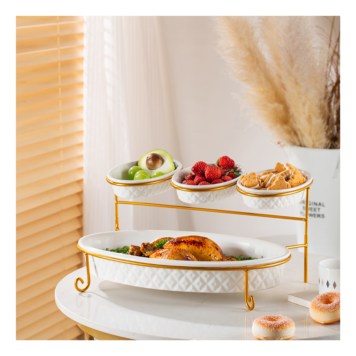 Shallow 2 Tier Oval Serving Set With Gold Stand - Image 2