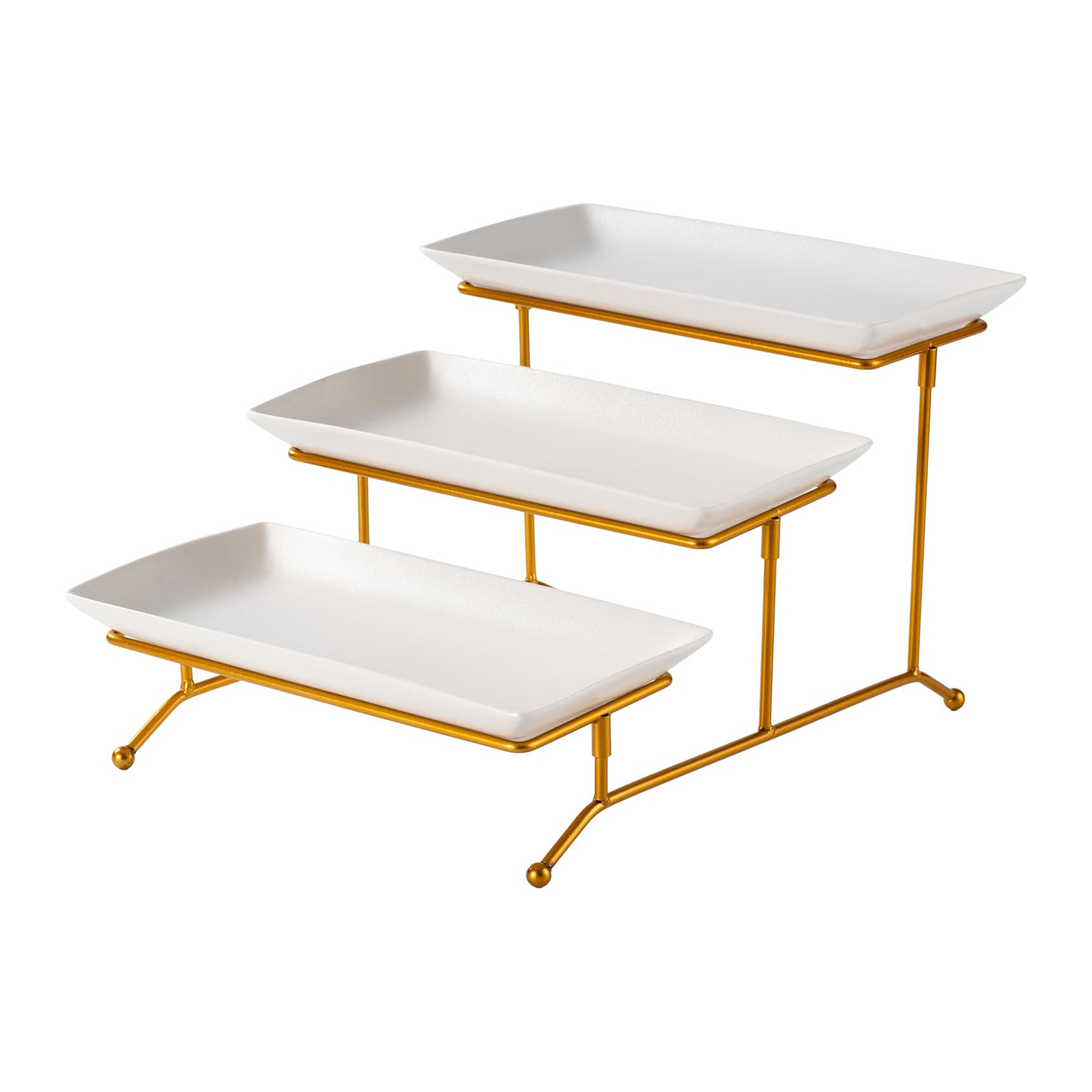 Shallow 3 Tier Rect. Serving Set: 29Cm X 3- Gold