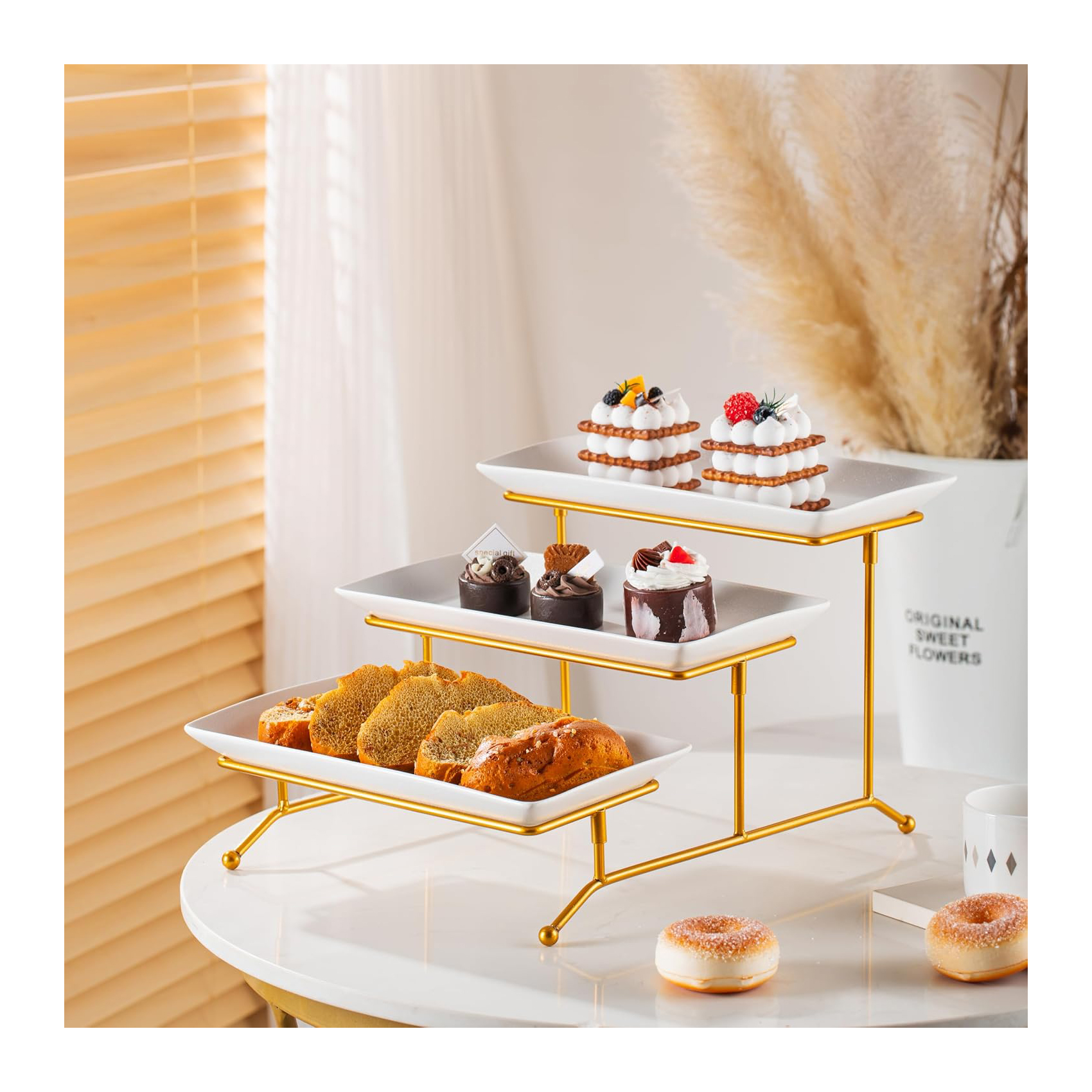 Shallow 3 Tier Rect. Serving Set: 29Cm X 3- Gold - Image 2