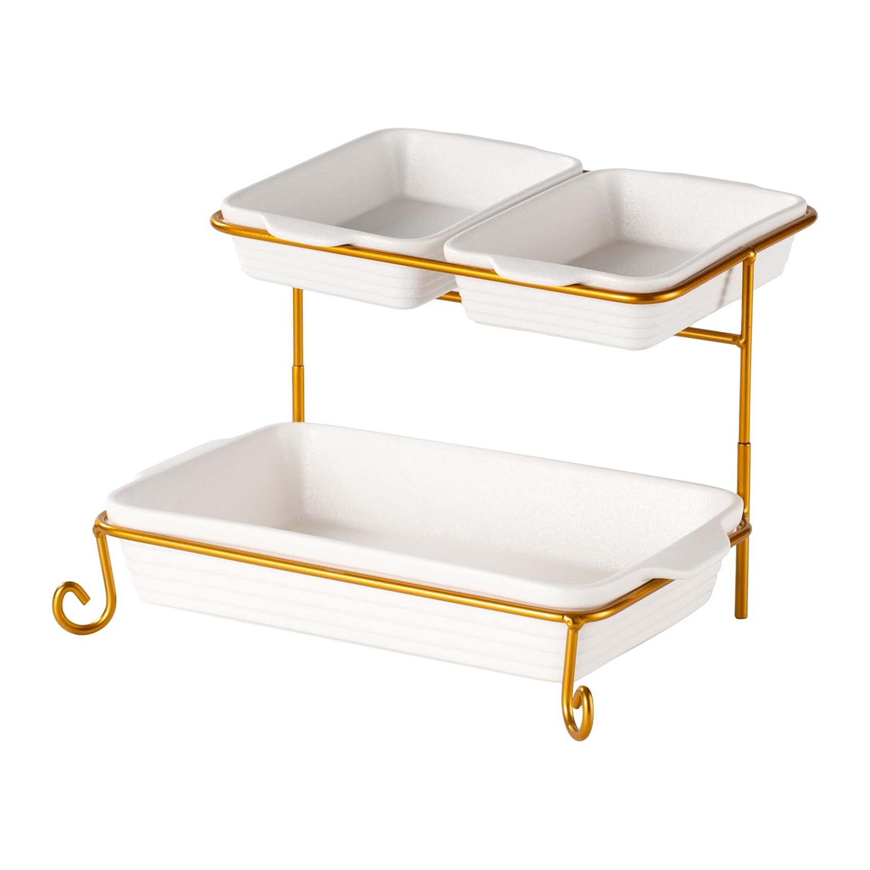 Shallow 2 Tier Rect. Serving Set:20 X 2+30Cm-Gold
