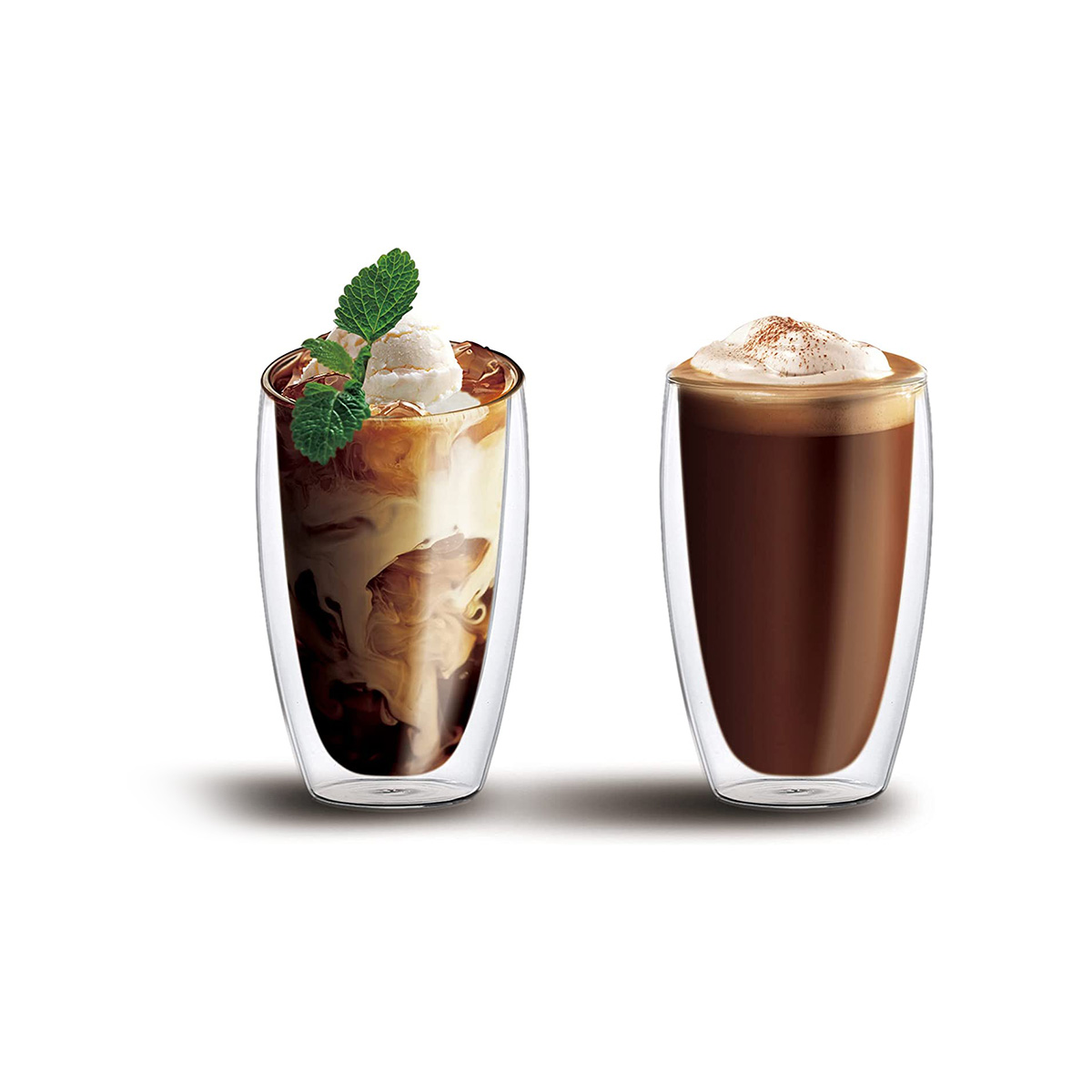 Cuisine Art Borosilicate Glass Double Walled Glass Coffee Cup, 450ml, Transparent, 2 Pieces