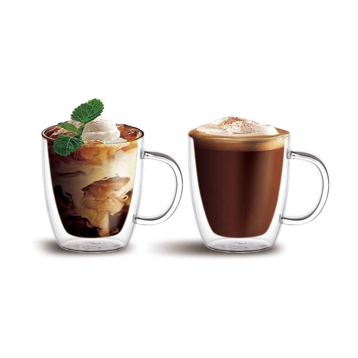 Cuisine Art Borosilicate Glass Double Walled Glass Coffee Cup, 230ml, Transparent, 2 Pieces