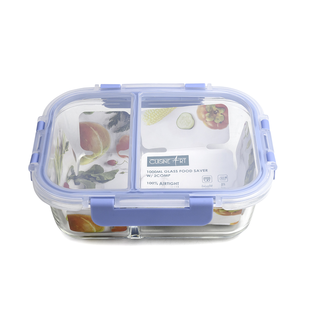 Cuisine Art High Borosilicate Glass 2 Compartment Food Saver with PP Lid, Transparent, 1000ml - Image 2