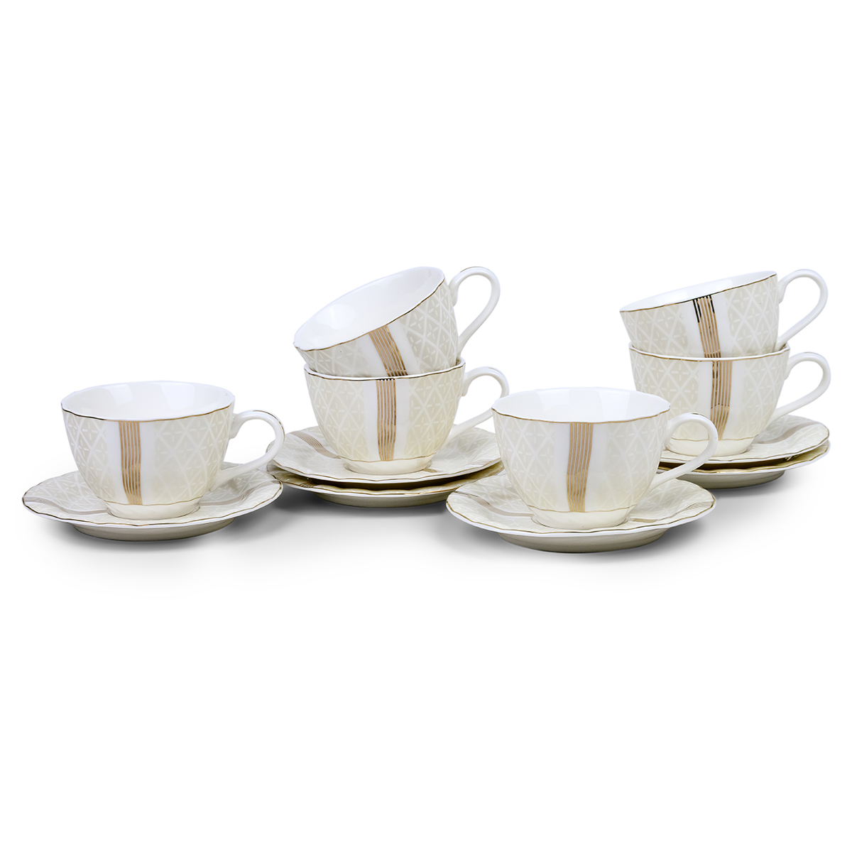 Shallow Porcelain Amara Coffee Cup & Saucer Set, 90ml (6 Cups, 6 Saucer, White)