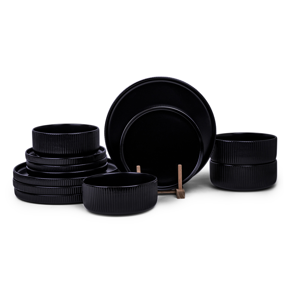 Cuisine Art SAHA 12-Piece Stoneware Dinner Set - Black