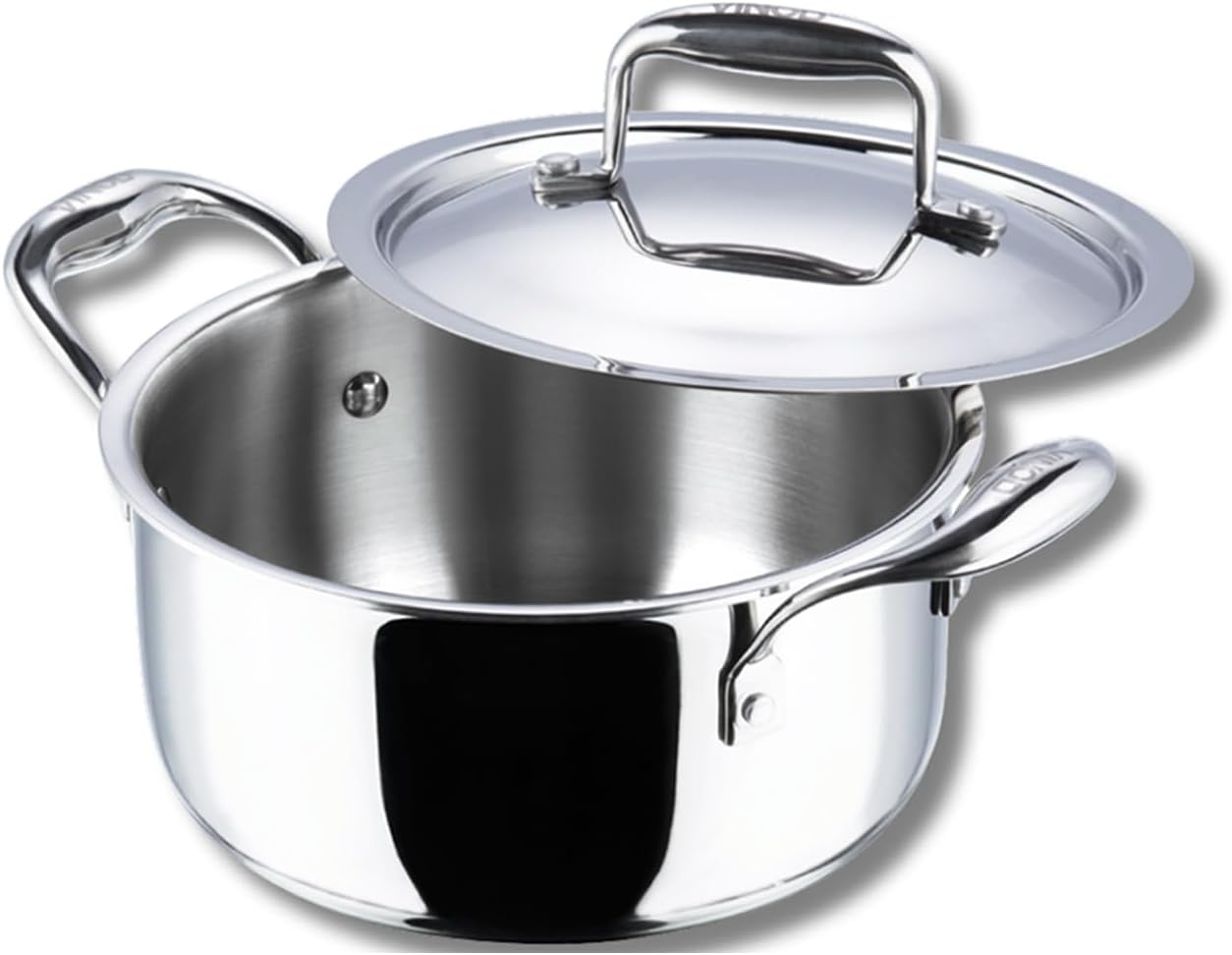Vinod Platinum Triply Stainless Steel Saucepot with Lid - 24 cm, 5 L (Induction Friendly, Silver)