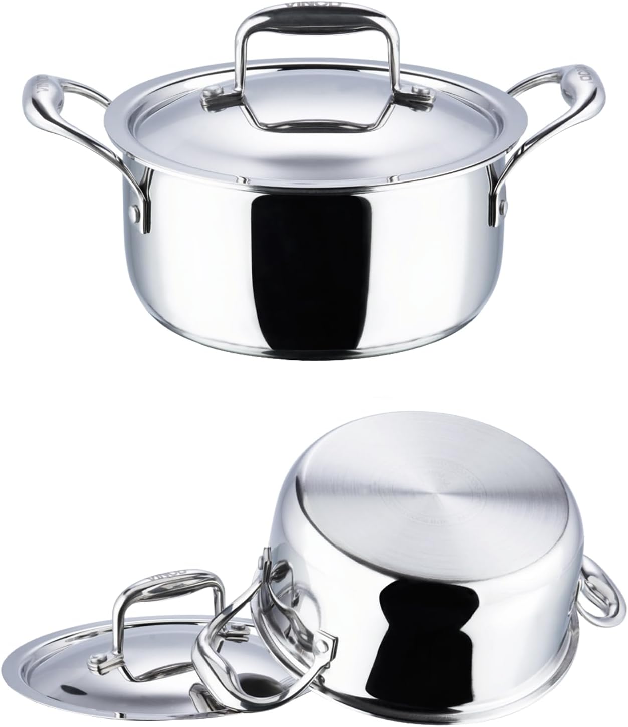 Vinod Platinum Triply Stainless Steel Saucepot with Lid- 26 cm, 6.8 Litre (Induction Friendly) - Image 2