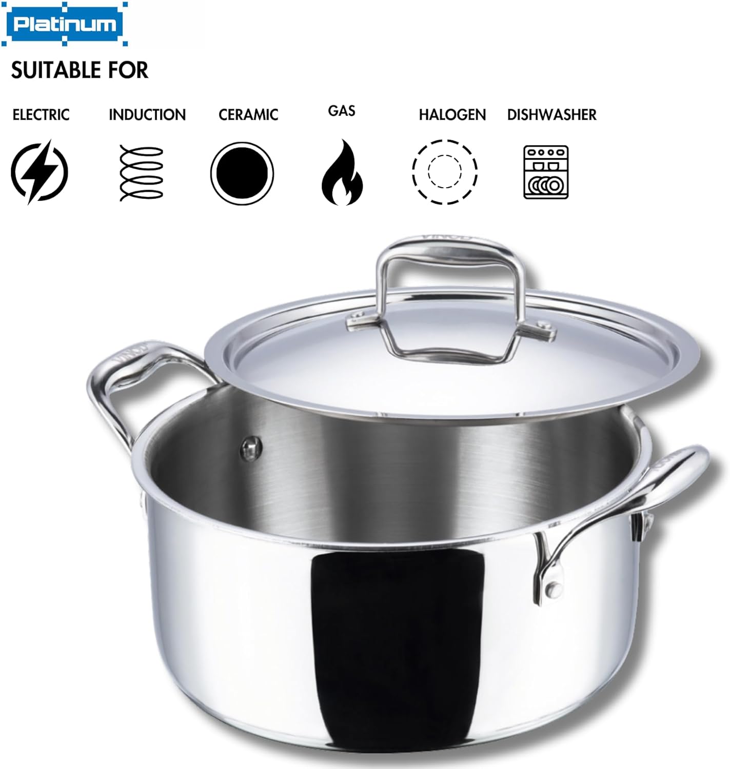 Vinod Platinum Triply Stainless Steel Saucepot with Lid- 26 cm, 6.8 Litre (Induction Friendly) - Image 6