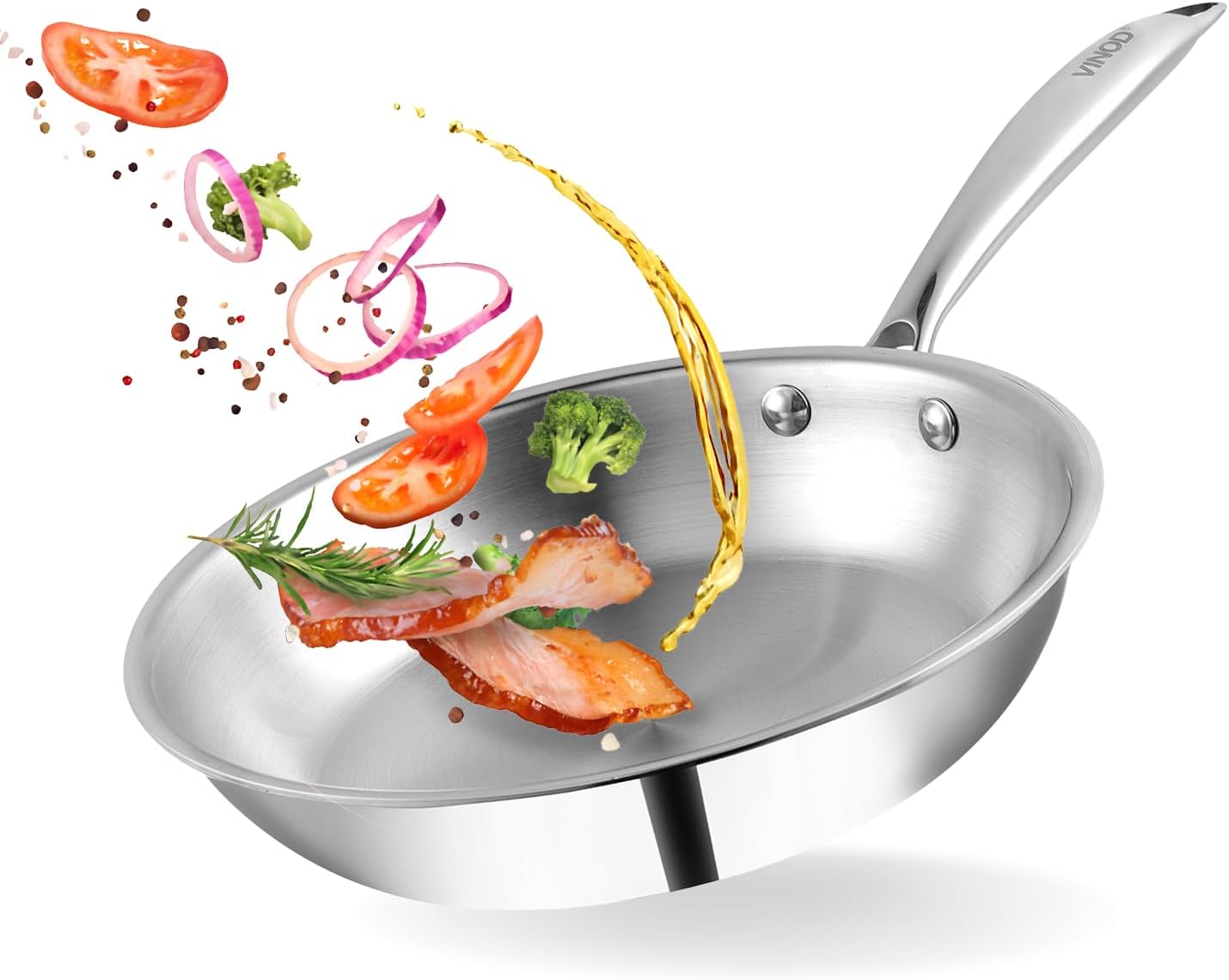 Vinod Platinum Triply Stainless Steel Fry Pan - 24 cm (Induction Friendly, 2.5mm thick)